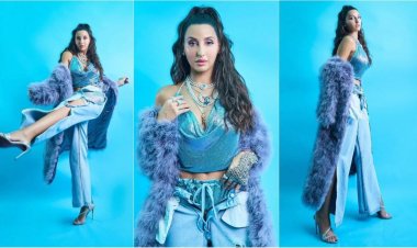 Nora Fatehi Transforms into a Dazzling Disco Diva: Shimmering Blue Top and Inside-Out Denim Pants Set New Fashion Trends. View Photos Inside!
