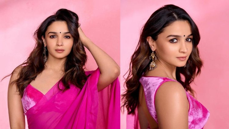 Opt for a Minimalistic Approach to Festive Attire with Alia Bhatt's Elegant Manish Malhotra Pink Saree and Flattering Blouse Combo.